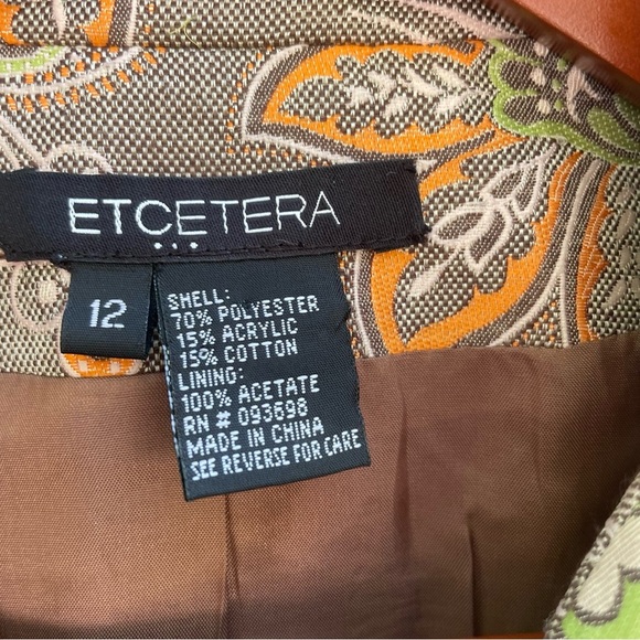 ETCETERA Women's Floral Brown Pink Open Front Jacket Blazer Yellow Trim Size 12 - Picture 2 of 12